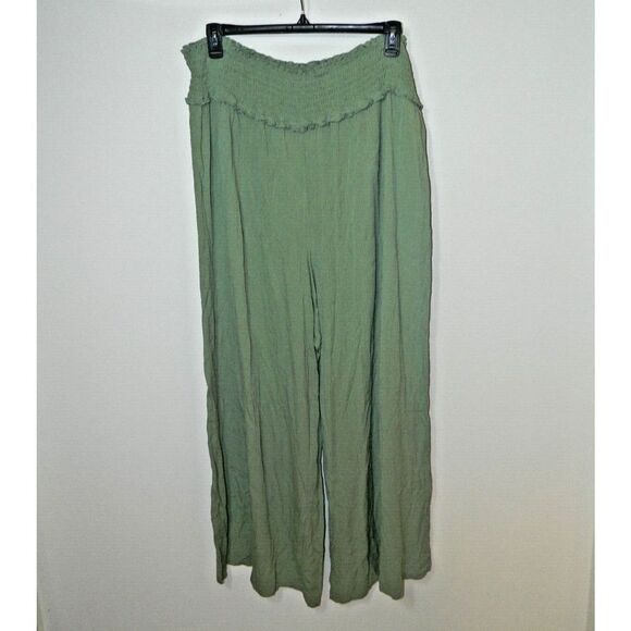 Fashion to Figure Pants Size‎  3  Green Gauze Lightweight Elastic Waist Wide Leg - Picture 5 of 14